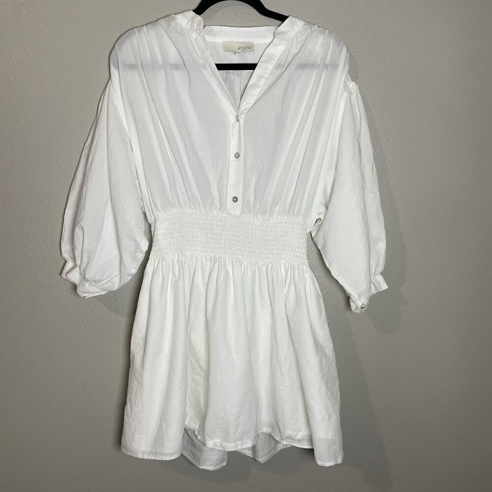 Effortless White Smocked-Waist Dress